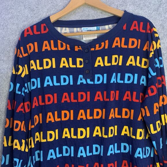 ALDI GEAR ALDIs Henley Long Sleeve Pullover Unisex, Size XL Blue W/ ALDIs Print - Picture 2 of 8